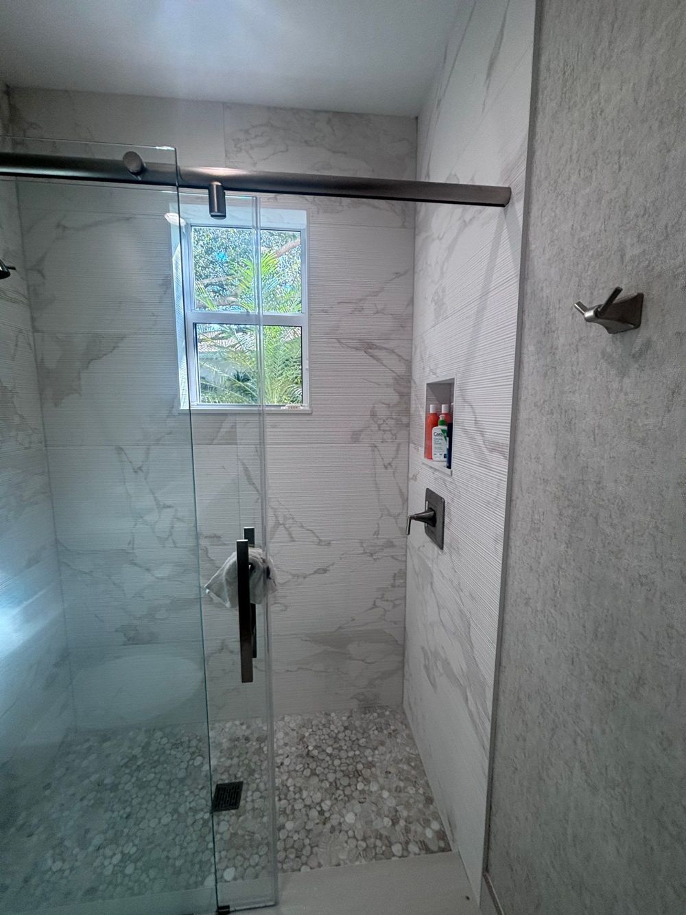 Completed walk-in shower in a Palm Beach home